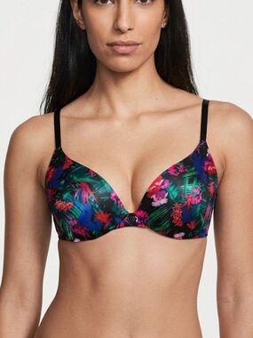 🌺 Victoria’s Secret Floral Push‑Up Bra – 34A | Barbiecore | Tropical Print l